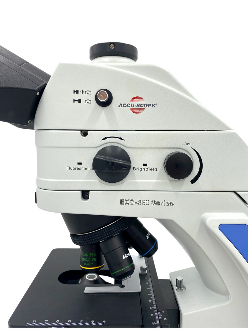 Accu-Scope EXC-350 Fluorescence/Phase Upright Microscope w/ 5MP Excelis Camera - Reconditioned